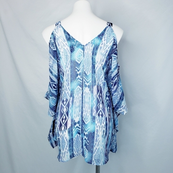 NWT Wendy Bellissimo Cold Shoulder Sheer Ikat Blouse Top - Picture 6 of 12